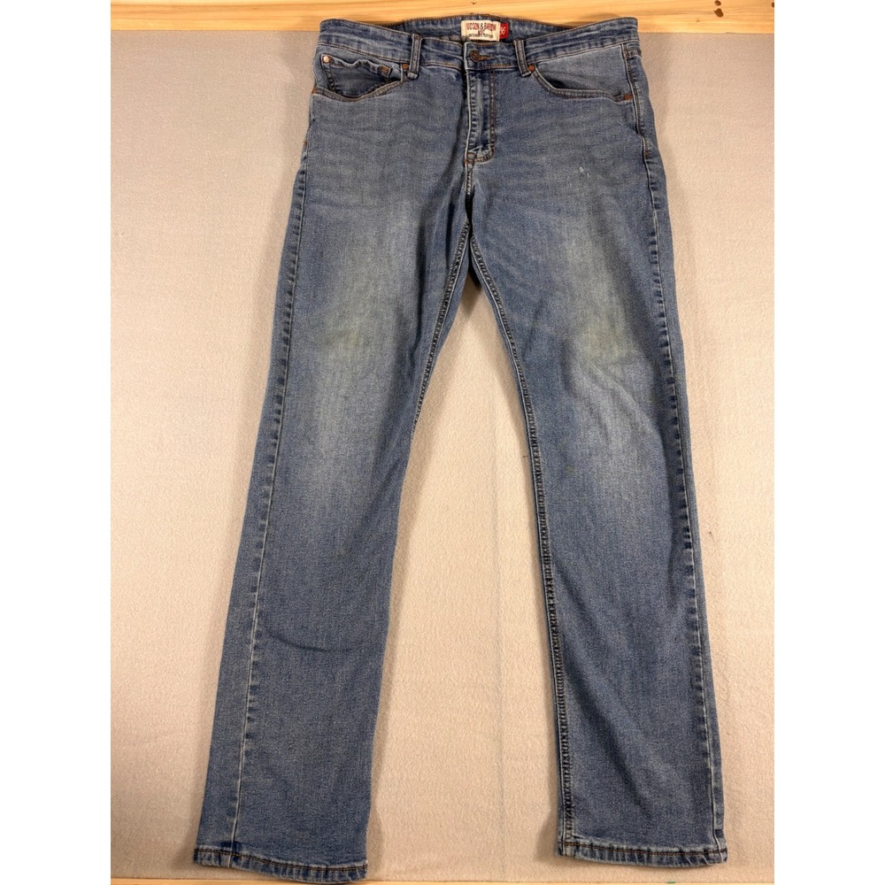 Hudson & Barrow Mens Straight Leg Jeans Blue Denim Medium Wash Size 36x32